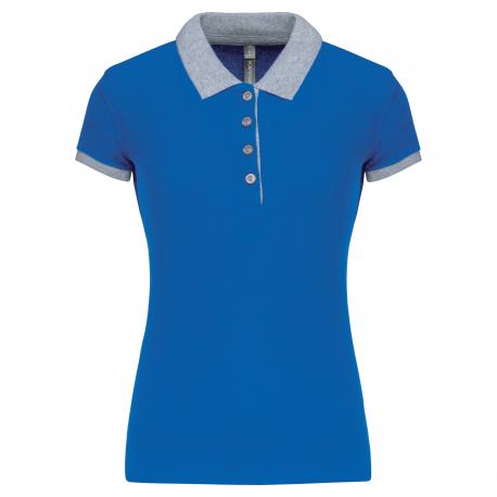 Polo piqué bicolor mujer