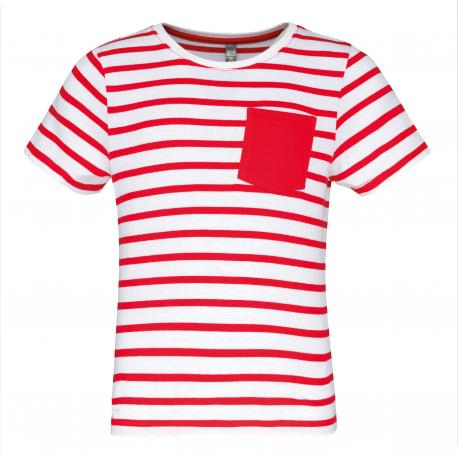 Camiseta corta marinero a rayas con bolsillo para niños