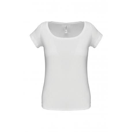 Camiseta de algodón con cuello de barco para mujer