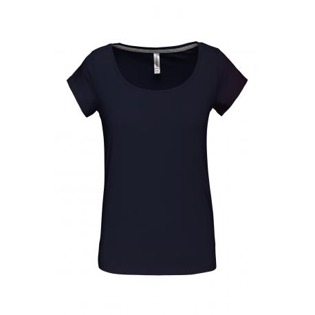 Camiseta de algodón con cuello de barco para mujer