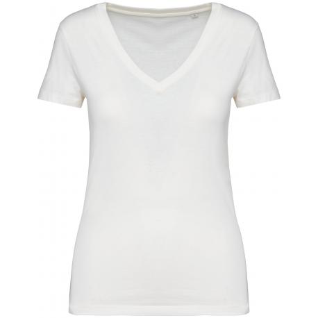 Camiseta ecorresponsable cuello de pico mujer