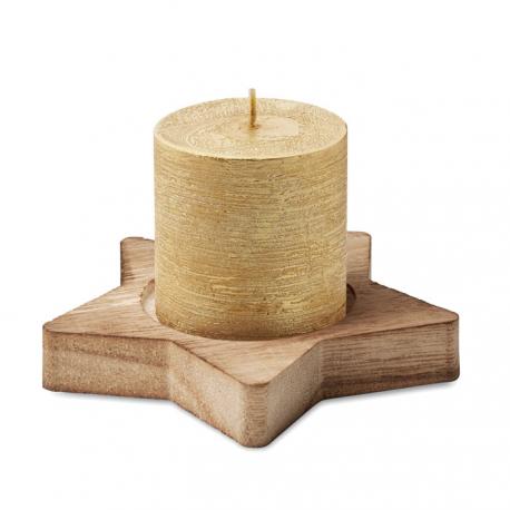 Porta velas de madera con vela de vainilla Lotus