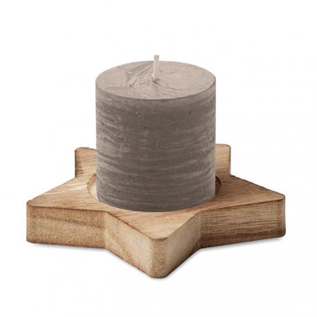 Porta velas de madera con vela de vainilla Lotus