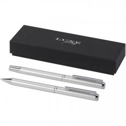 Set de regalo de bolígrafo y rollerball de aluminio reciclado Lucetto