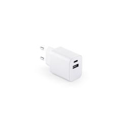 Adaptador de corriente con puerto usba de 18 w y usbc de 20 w en abs reciclado 100% rabs Wegener