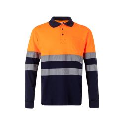 Polo de piqué bicolor 150gm² con manga larga en algodón 55% y poliéster 45% Vl pluto